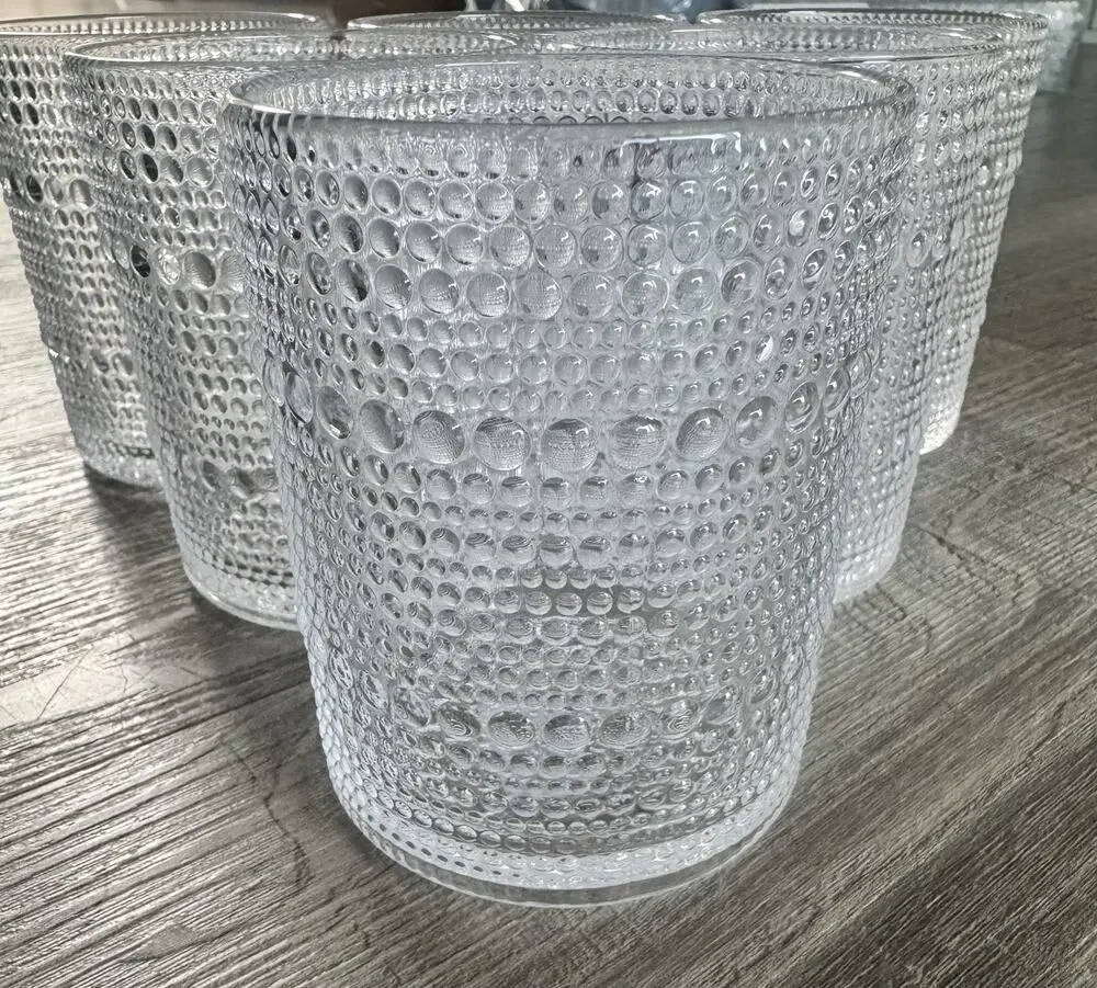 G-Horse Glass Tumblers Set of 6 Clear Textured Bubble Drinking Glasses 12.1 oz